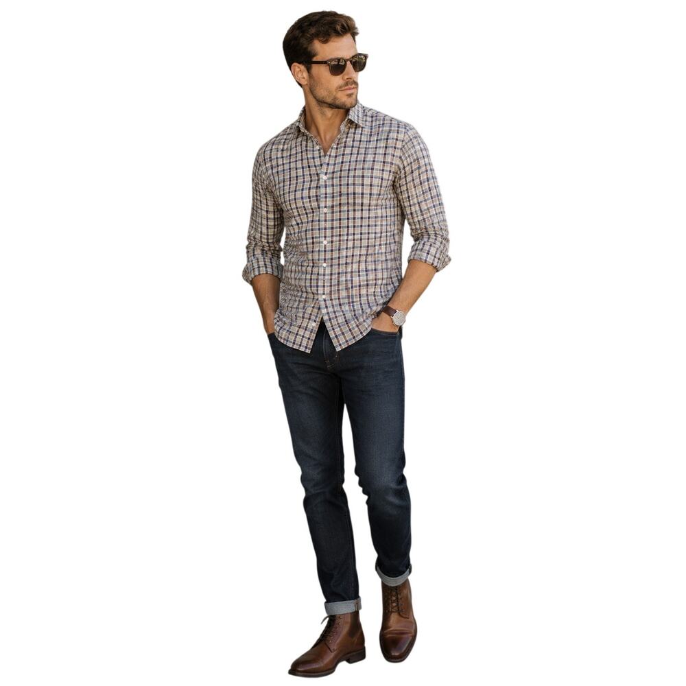 UNTUCKit Vinchenzo WF Plaid Button Front Shirt Men's Medium Cotton